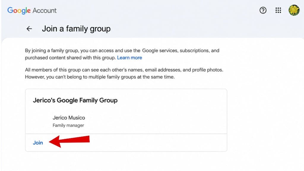 Join a family group хуудсан дээр Join дарж нэгдэх